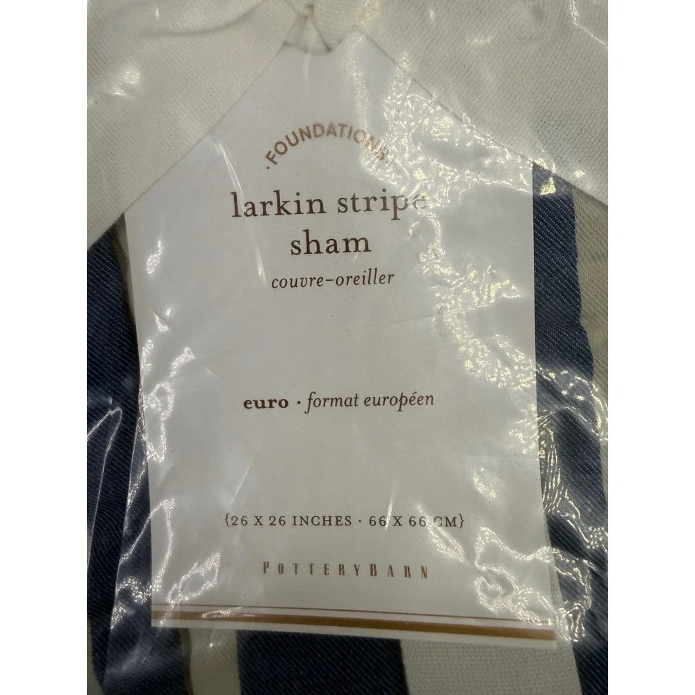 Pottery Barn Foundations Larkin Stripe Euro Sham Blue White Set of 4 26x26 NEW